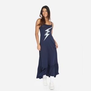 Size medium like new Lauren Moshi BEATRIX CRACKED LIGHTNING BOLT navy maxi dress